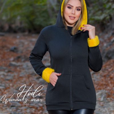 سویشرت زنانه کلاه خز Arzhan (زرد)